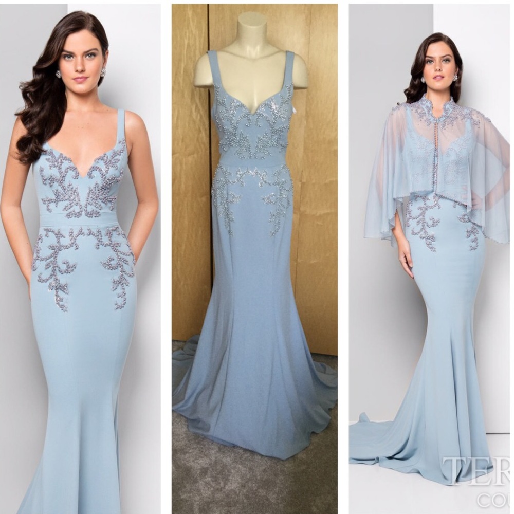 TERANI COUTURE MOTHER OF THE BRIDE DRESS AND CAPE 1713M3479
